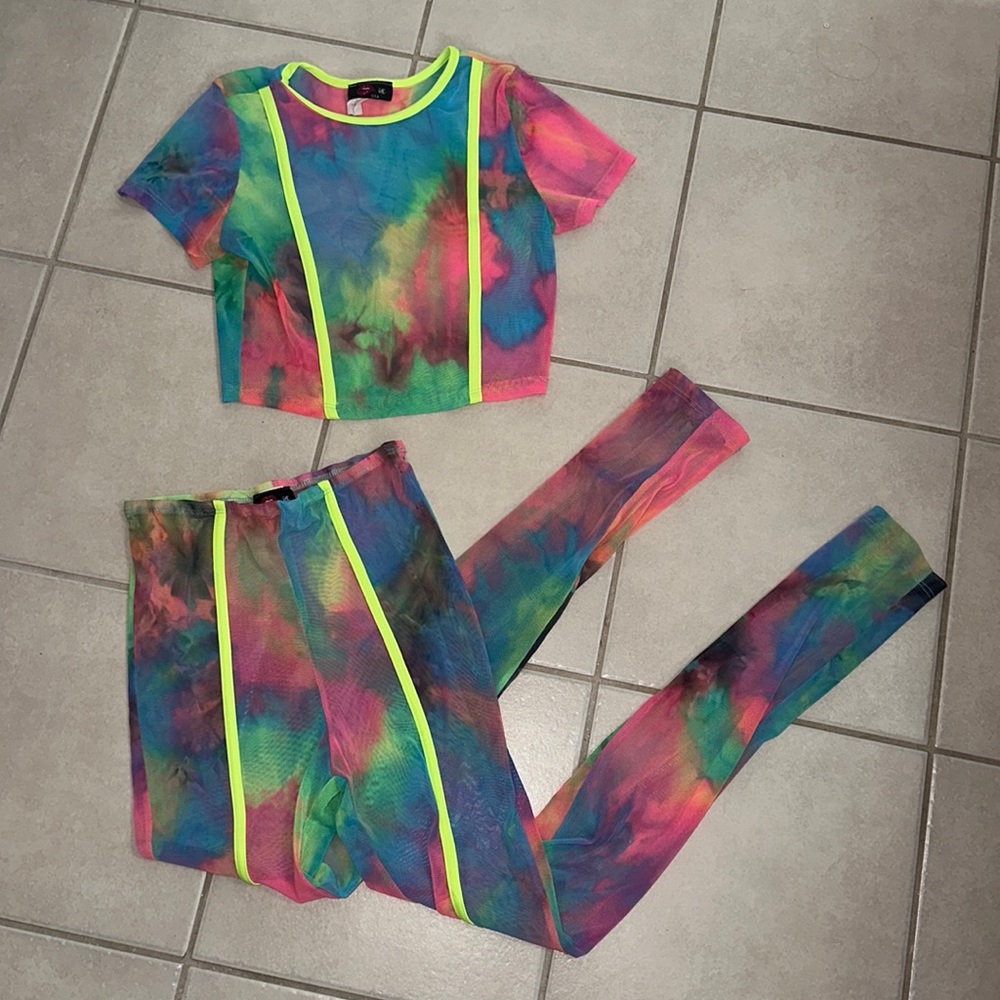 Rainbow Mesh Neon Two Piece Set Medium